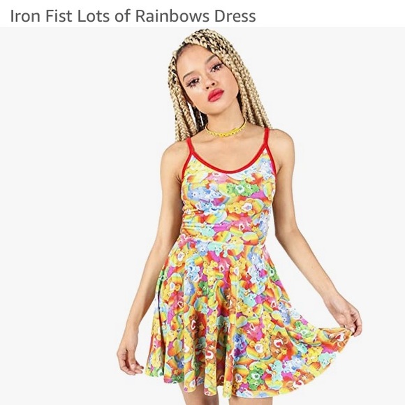 NEW! IRON FIST Lots A Rainbows Care Bears Skater Fit & Flare Mini Dress S Pride - Picture 13 of 16